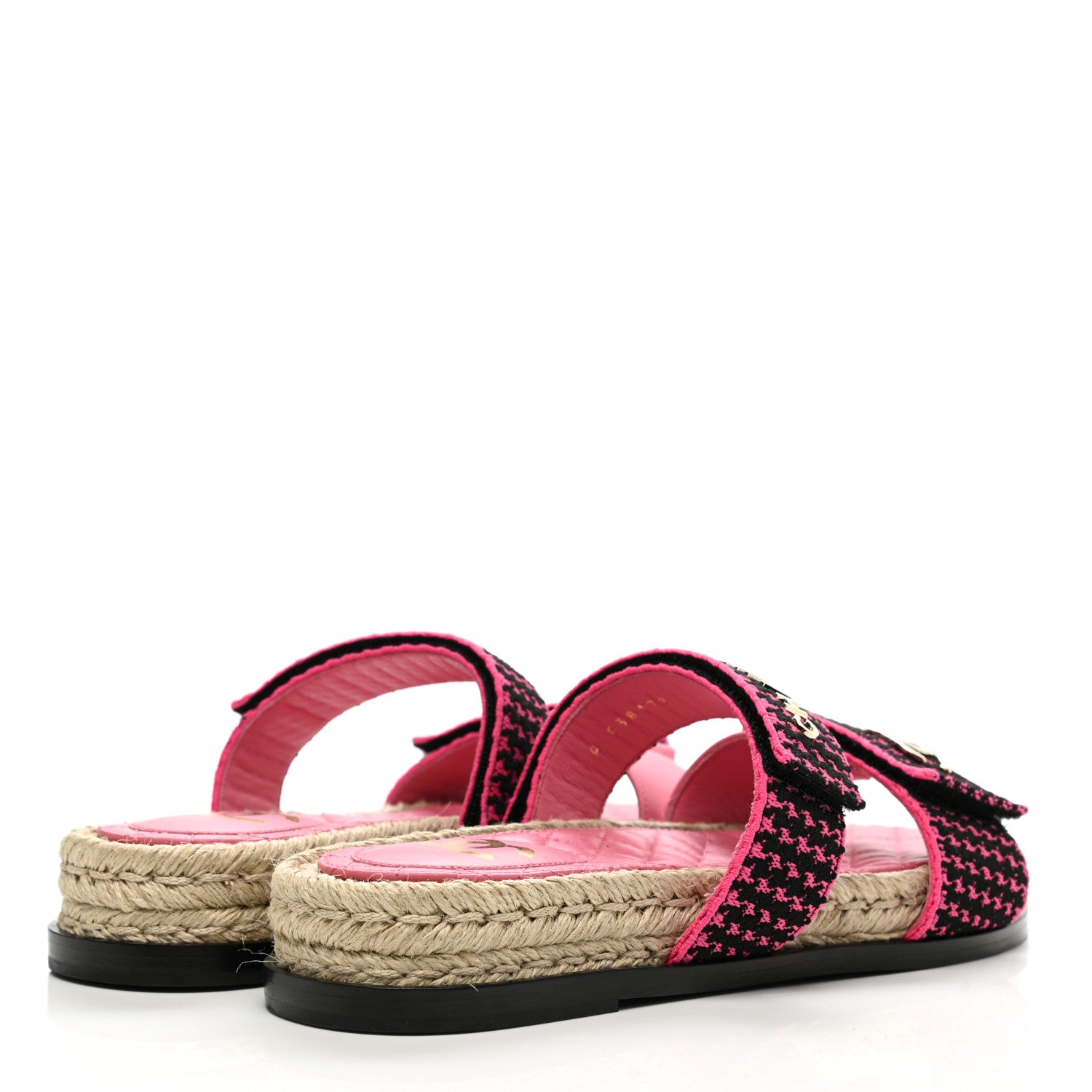 Chanel Stretch Fabric Lambskin CC Flat Sandals 37 Pink Black 4 of 10