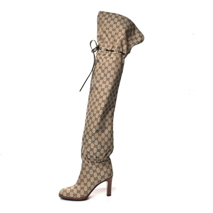 Gucci Monogram Over the Knee Boots 37 Beige Ebony 1 of 6