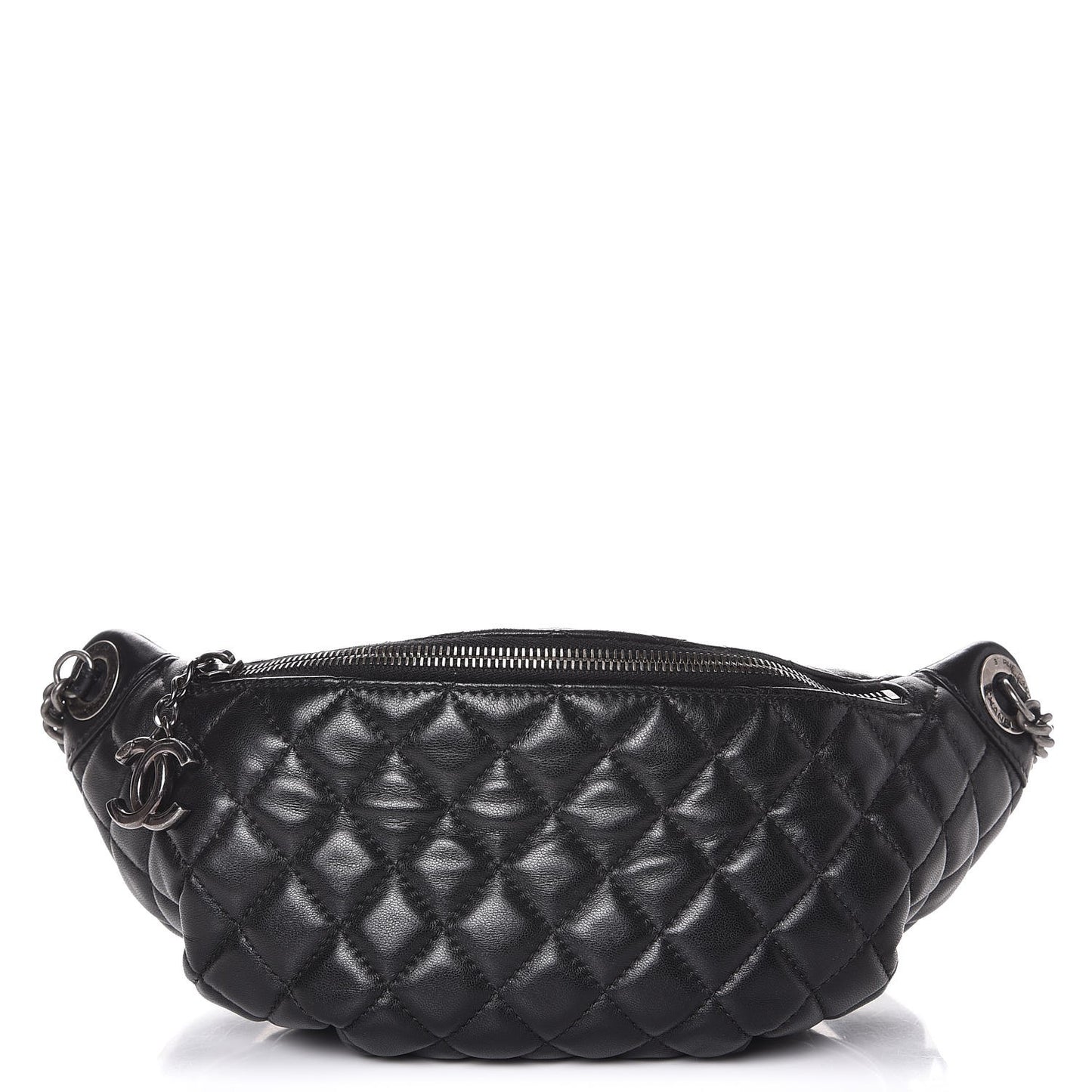 Lambskin Quilted Banane Waist Bag Fanny Pack Black