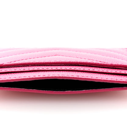 Saint Laurent Grain De Poudre Matelasse Chevron Monogram Credit Card Case Fresh Fuxia 8 of 11