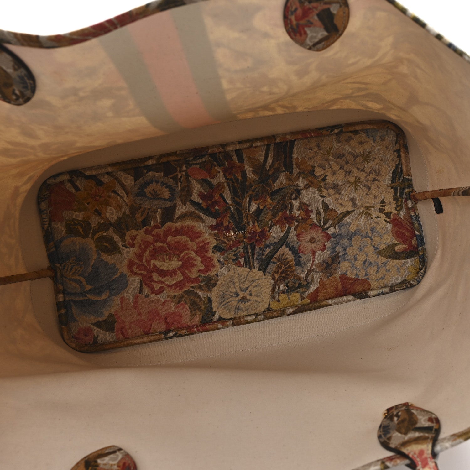 Gucci GG Supreme Monogram Water Flora Web Large Ophidia Tote Beige White Multicolor 6 of 12