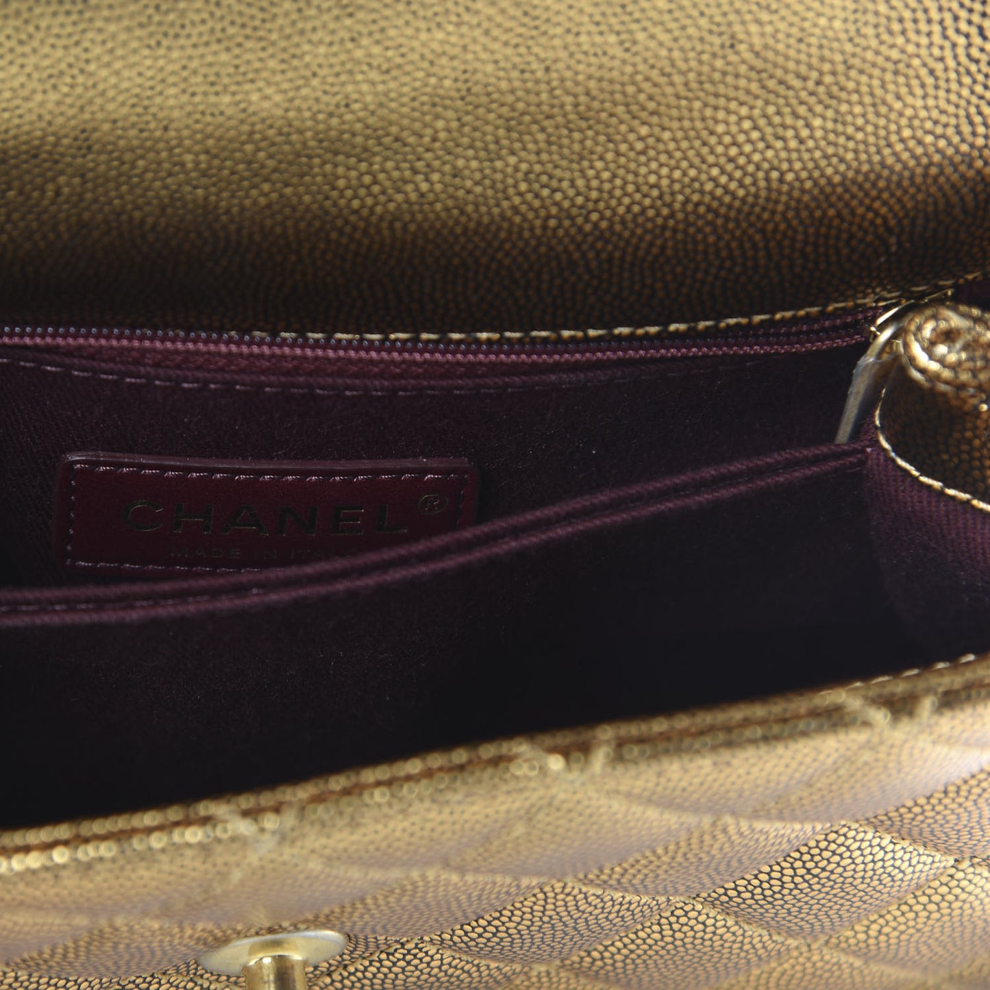 Metallic Caviar Quilted Mini Coco Handle Flap Gold