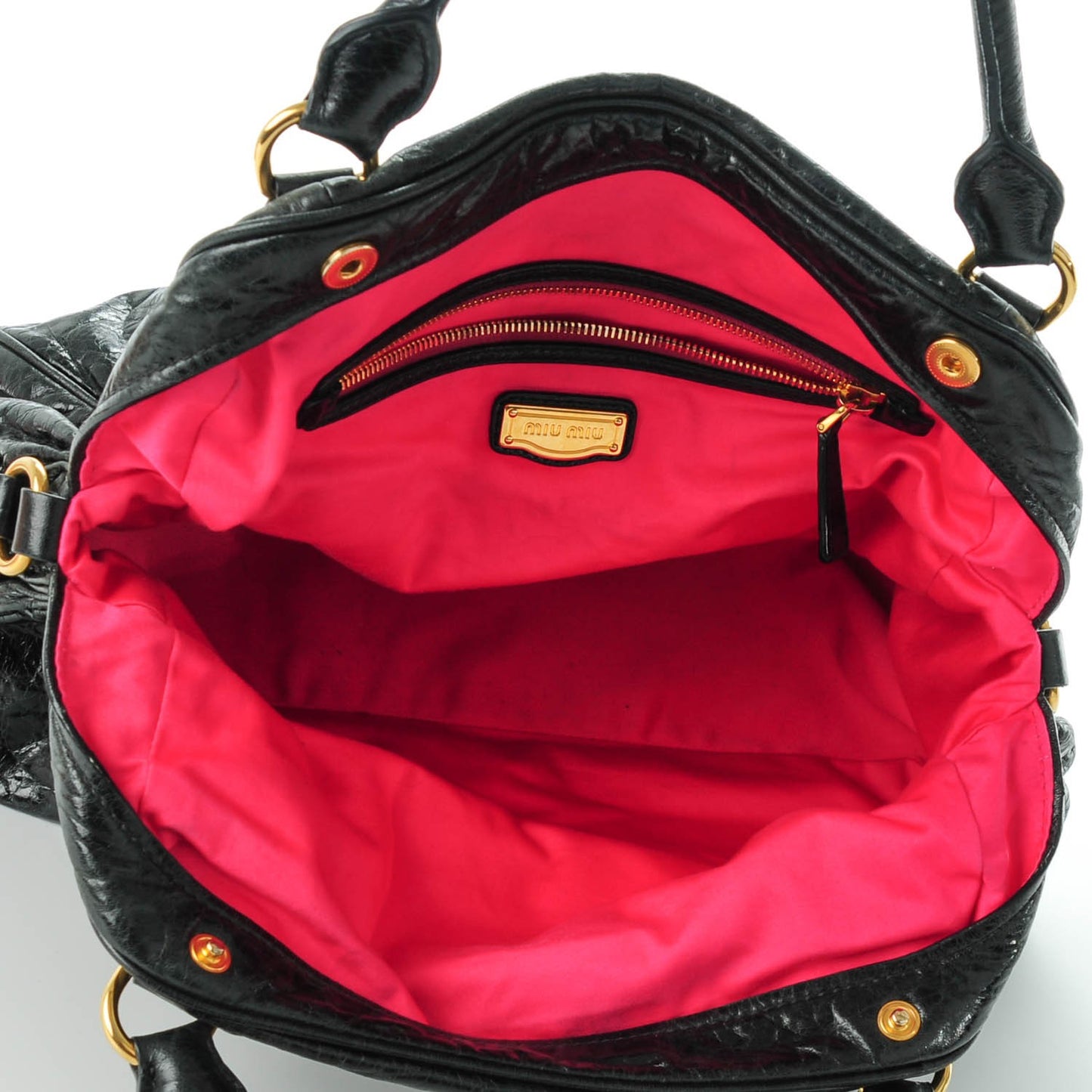 Vitello Shine Zip Shoulder Bag Nero Black