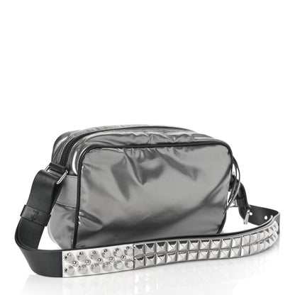 Prada Metallic Tessuto Nylon Metal Studded Shoulder Bag Ferro Black 2 of 7