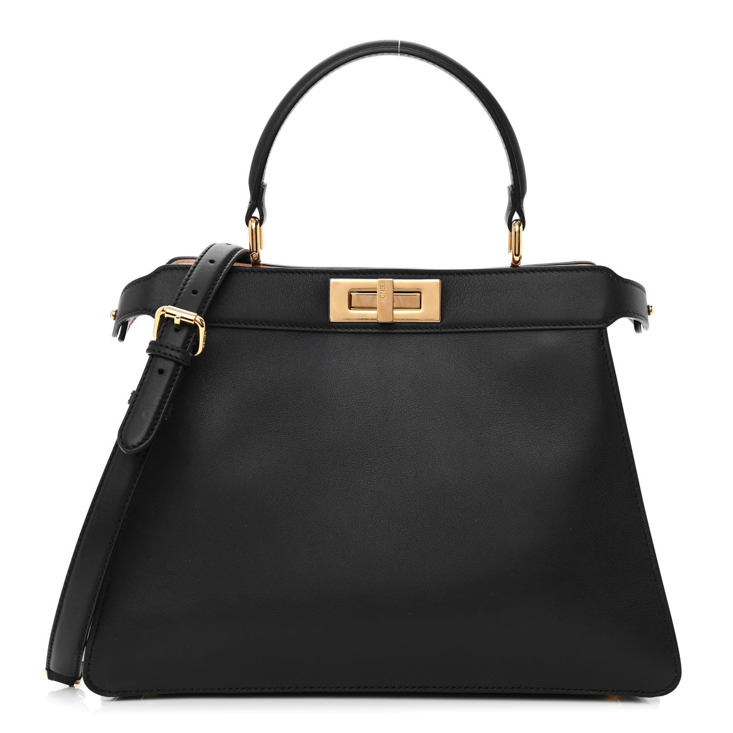 Fendi Vitello Seta Shiny Nappa Medium Peekaboo I SEE U Satchel Black Light Rose 1 of 13