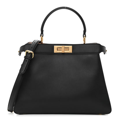Fendi Vitello Seta Shiny Nappa Medium Peekaboo I SEE U Satchel Black Light Rose 1 of 13