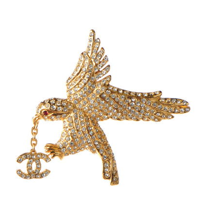 Chanel Crystal Falcon CC Brooch Gold 1 of 5