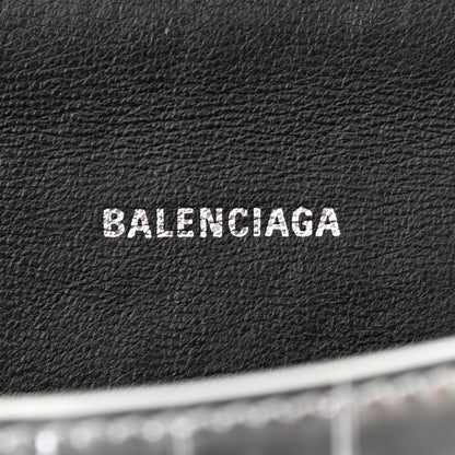 Balenciaga Metallic Calfskin Crocodile Embossed Hourglass Top Handle Bag XS Silver 6 of 13