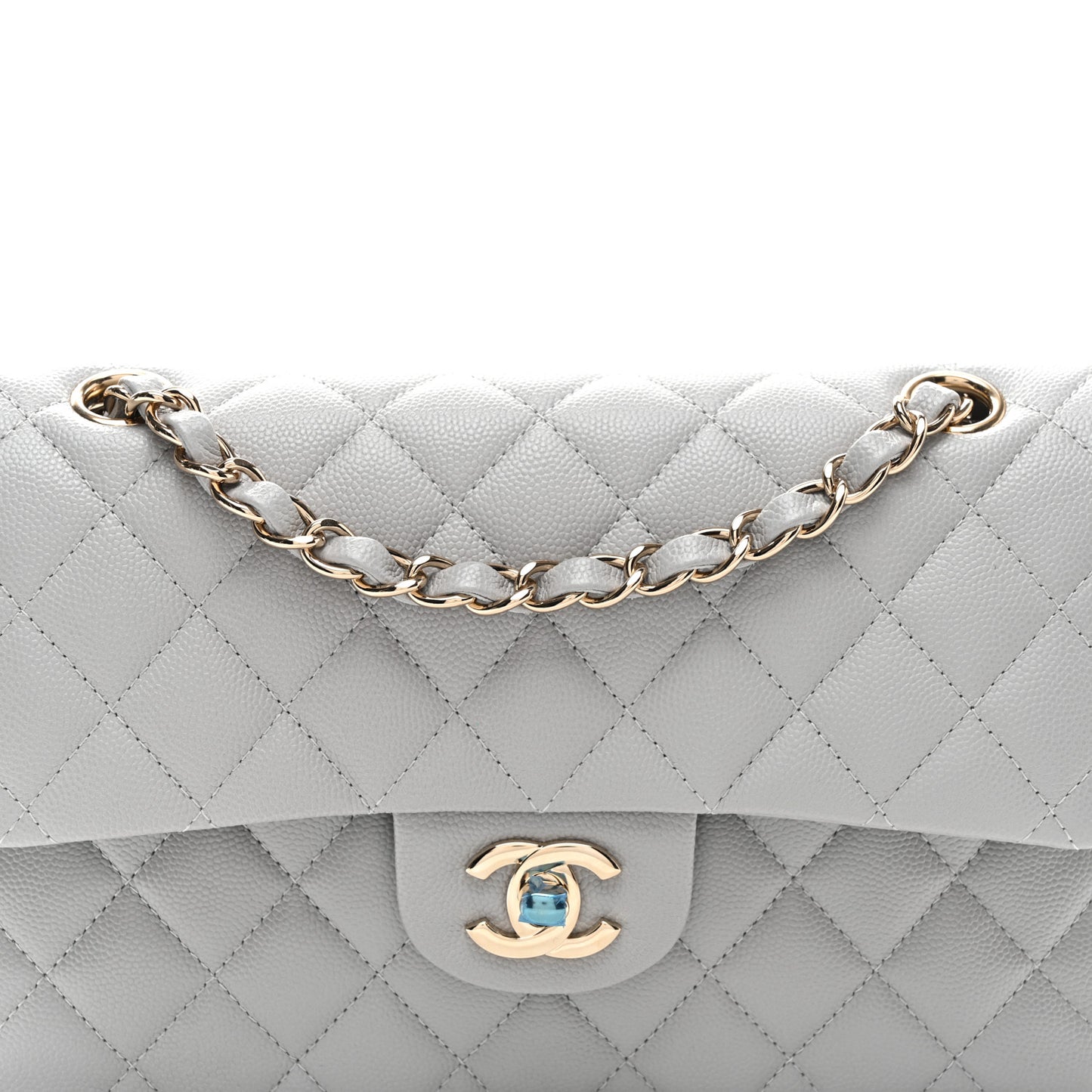 Caviar Quilted Small Double Flap Grey