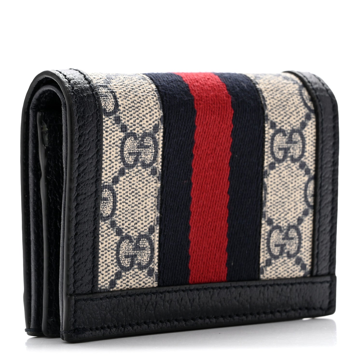 Gucci GG Supreme Monogram Textured Dollar Calfskin Web Ophidia Card Case Beige Blue 3 of 8