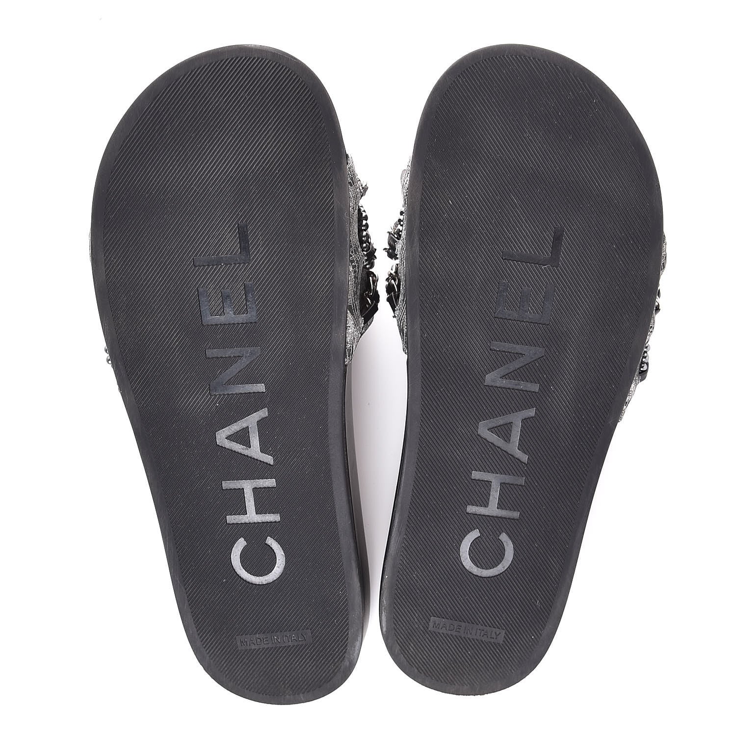 Chanel Fantasy Lambskin Pearl Chain Flat Sandals 38 Silver Black 5 of 11