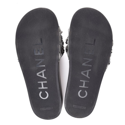 Chanel Fantasy Lambskin Pearl Chain Flat Sandals 38 Silver Black 5 of 11