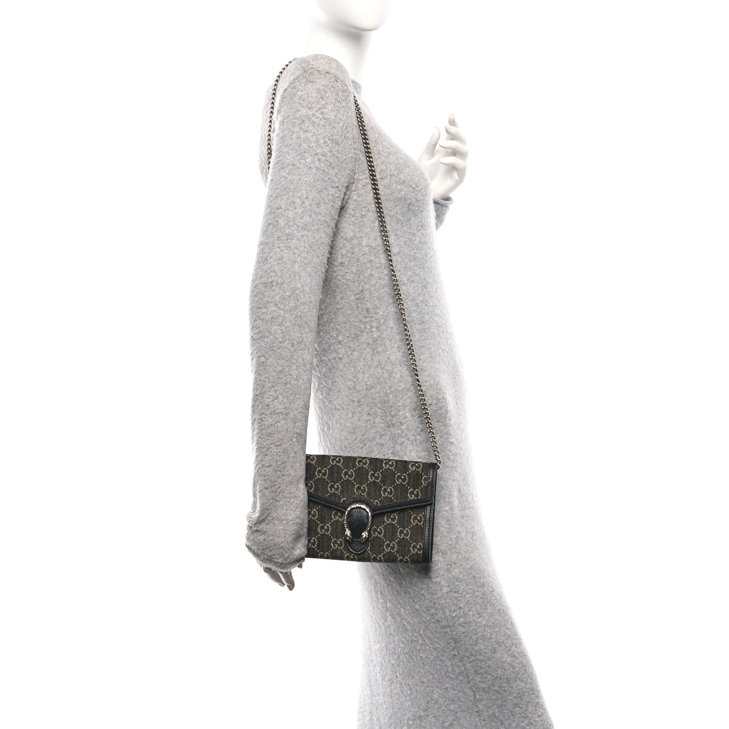 Jacquard Black Denim GG Monogram Mini Dionysus Chain Wallet Black Ivory