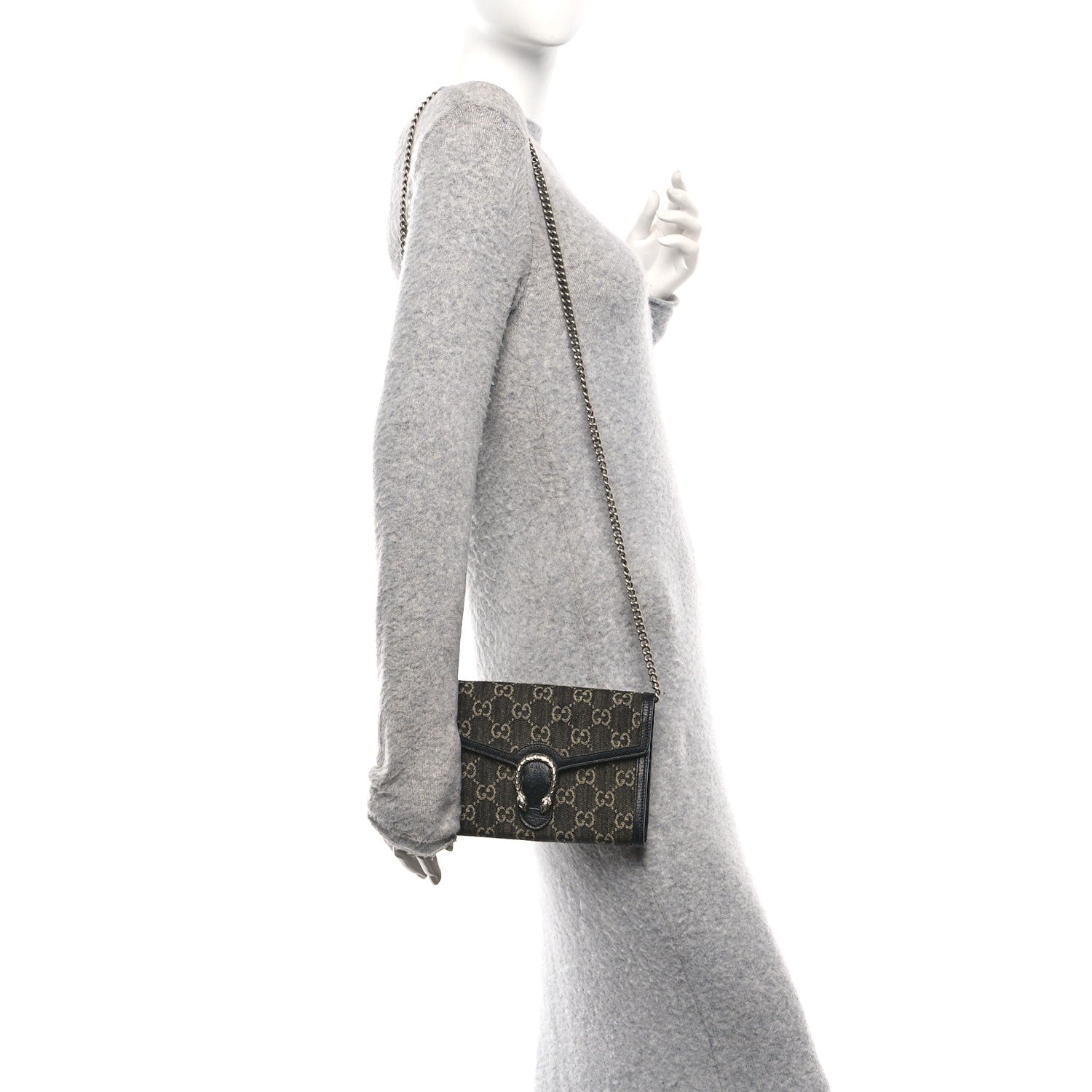 Gucci Jacquard Black Denim GG Monogram Mini Dionysus Chain Wallet Black Ivory 2 of 11