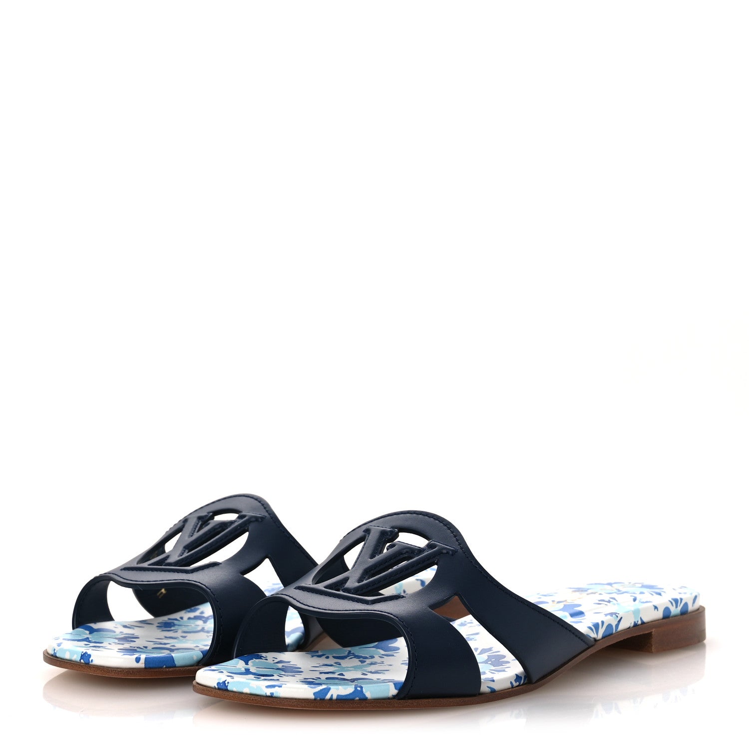 Louis Vuitton Calfskin Bloom LV Isola Flat Sandals 38 Navy 4 of 10