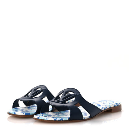 Louis Vuitton Calfskin Bloom LV Isola Flat Sandals 38 Navy 4 of 10