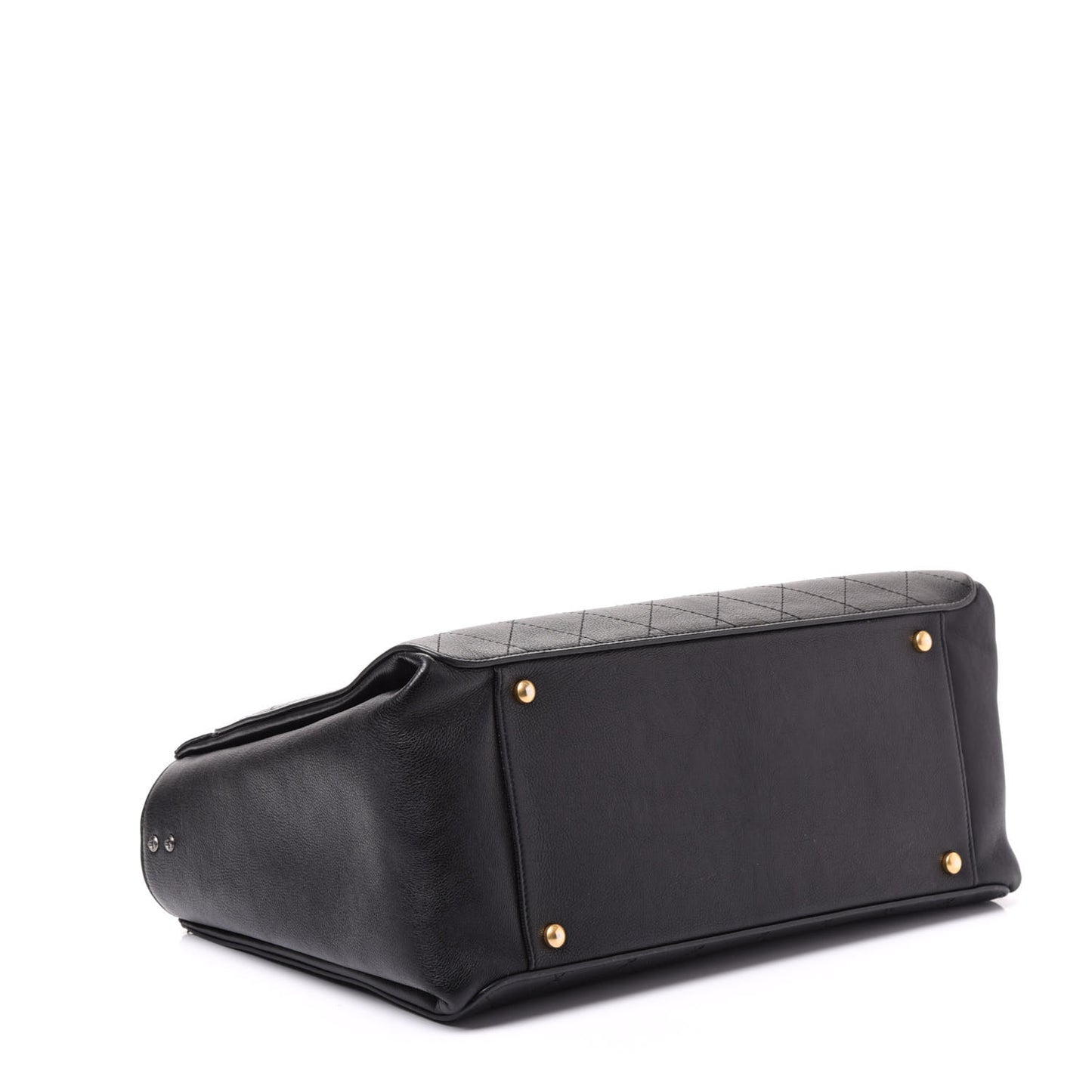 Calfskin Stitched Large Straight Lines Shopping Tote Black