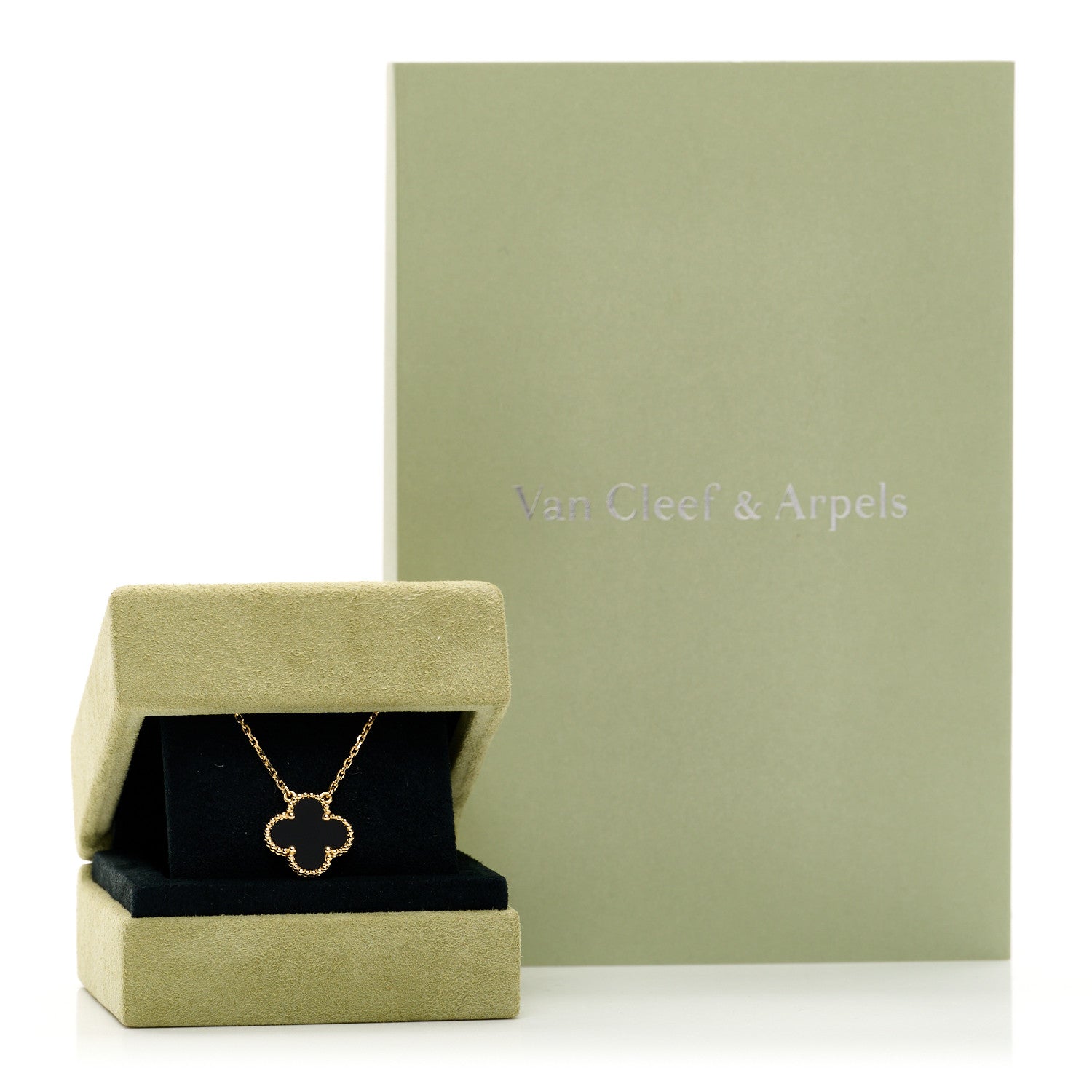Van Cleef & Arpels 18K Yellow Gold Black Onyx Vintage Alhambra Pendant Necklace 5 of 5
