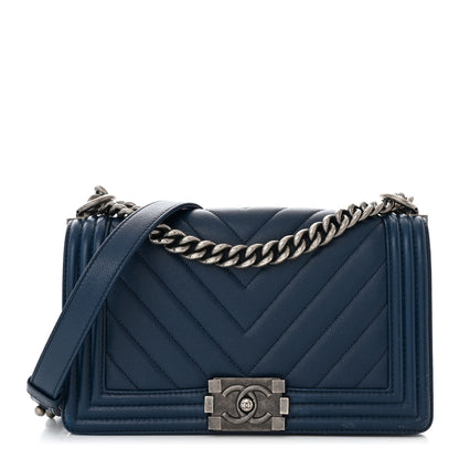 Chanel Caviar Chevron Quilted Medium Boy Flap Navy 1 of 12