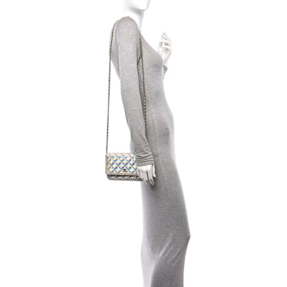 Chanel Iridescent Goatskin Quilted Wallet On Chain WOC Silver 2 of 12