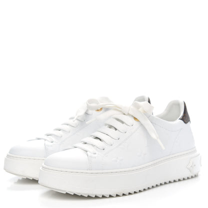 Louis Vuitton Lambskin Embossed Monogram Time Out Sneakers 38 White 3 of 9