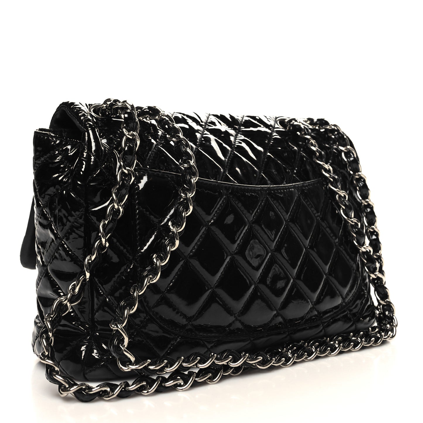 Patent Quilted Jumbo Single Flap Black