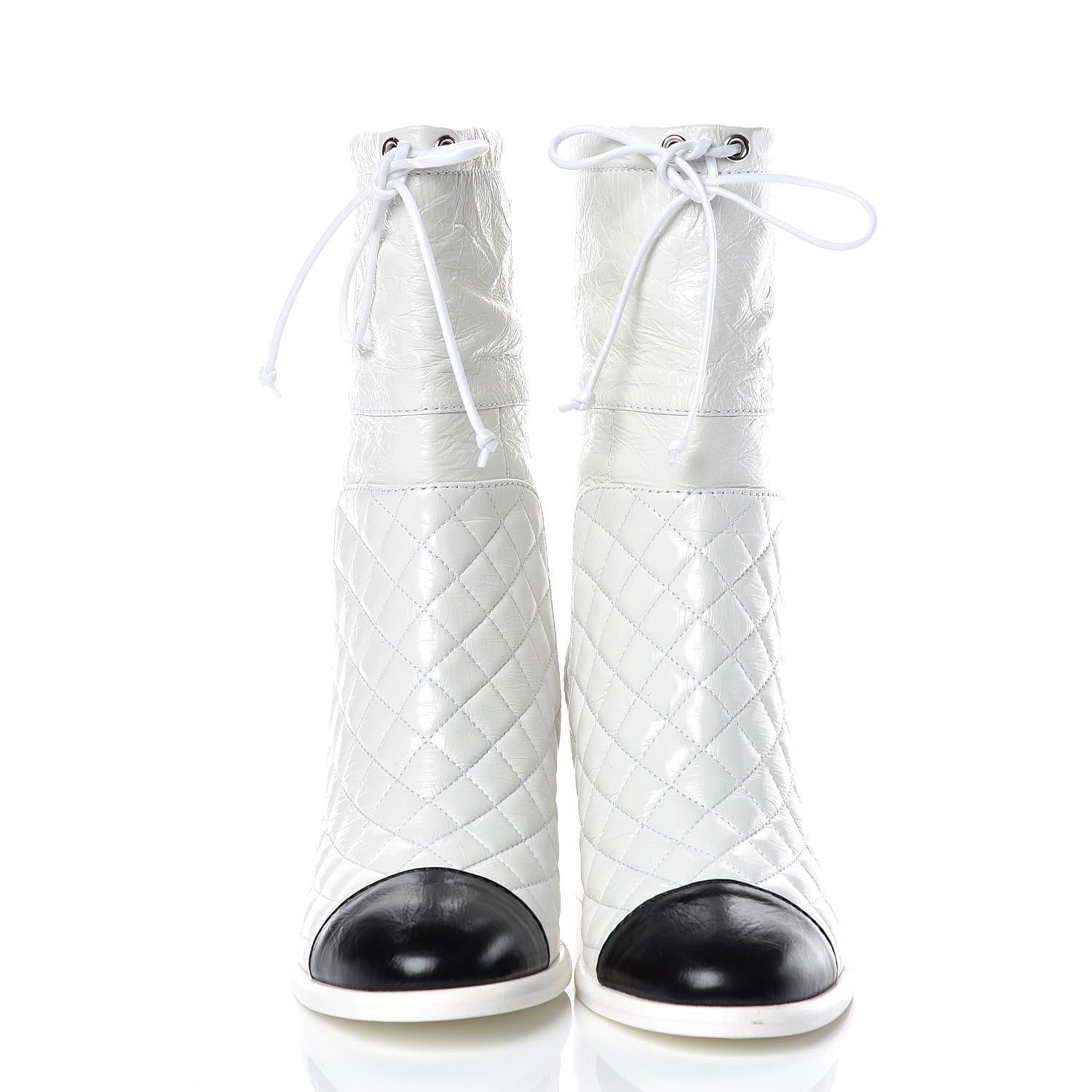Chanel Crumpled Calfskin Quilted Cap Toe Short Boots 37.5 White Black 2 of 9
