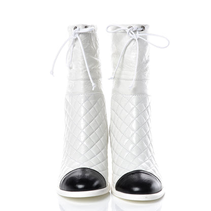Chanel Crumpled Calfskin Quilted Cap Toe Short Boots 37.5 White Black 2 of 9
