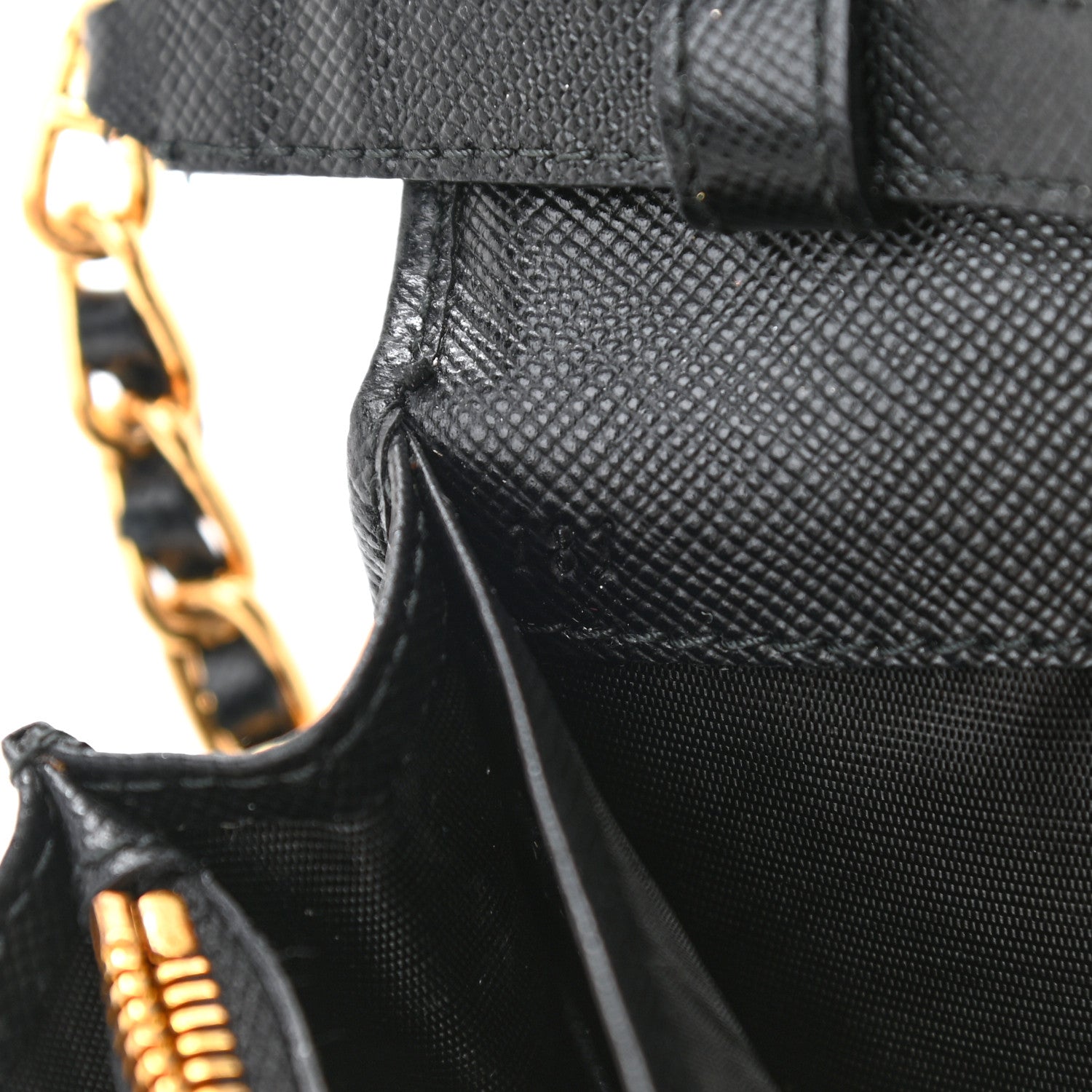 Prada Saffiano Metal Oro Chain Wallet Black 7 of 8