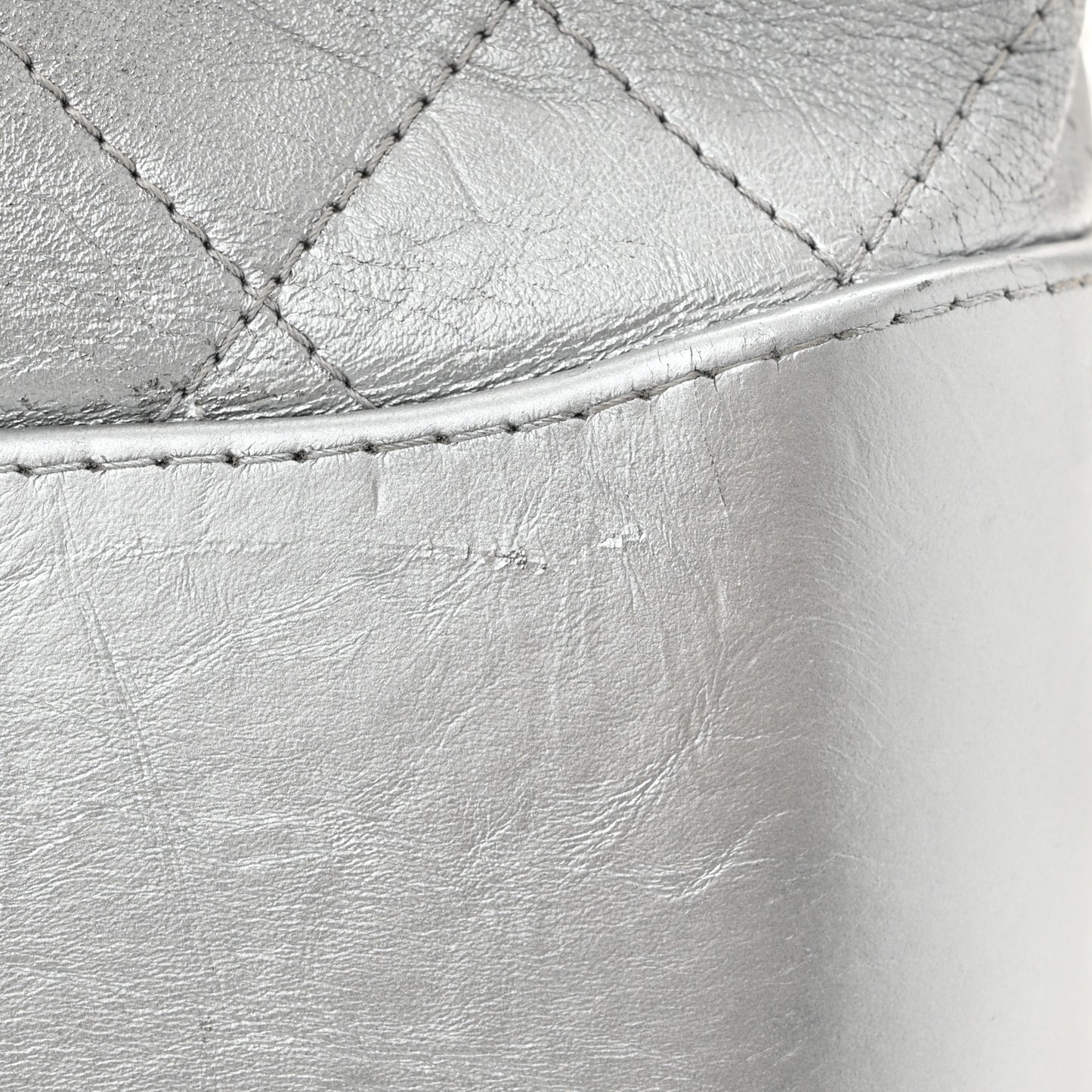 Metallic Aged Calfskin Quilted Medium Gabrielle Silver
