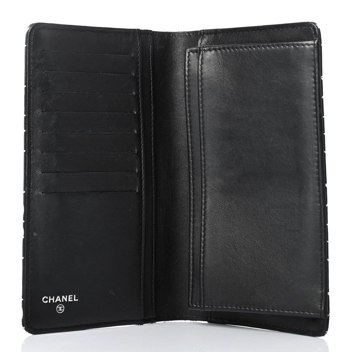 Lambskin Camellia Embossed Yen Wallet Black