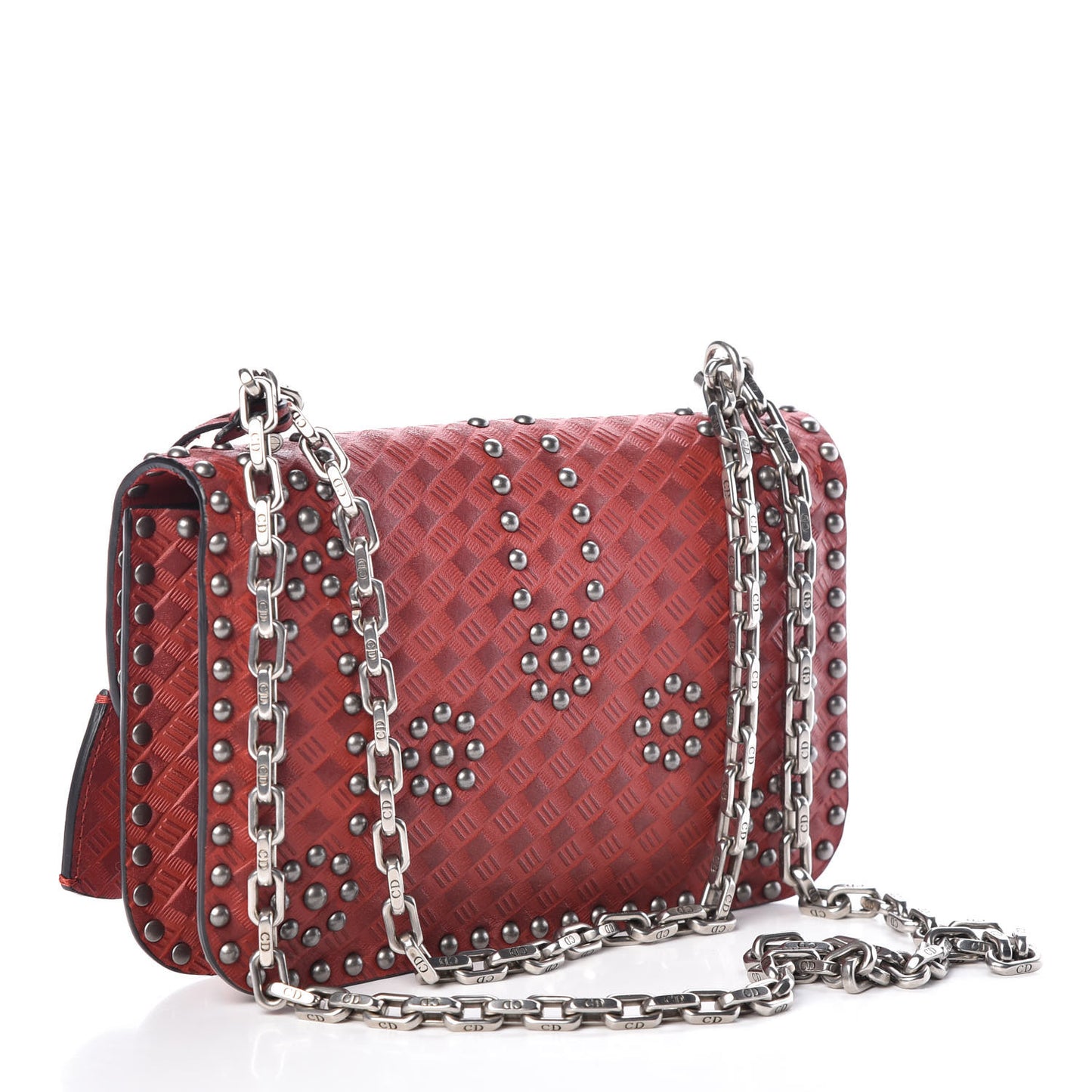 Calfskin Cannage Embossed Studded Small Dioraddict Flap Bag Red