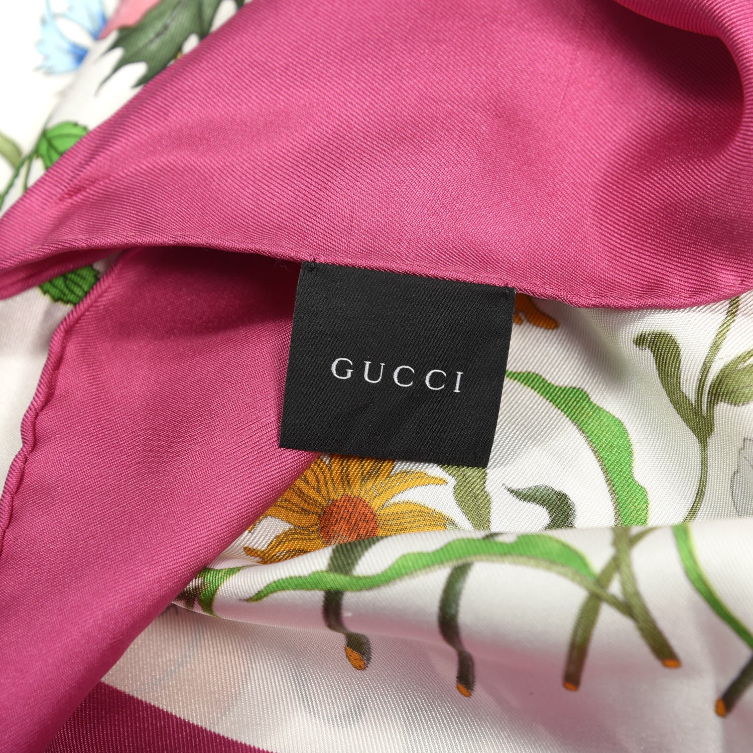 Gucci Silk Twill Flora Fluo Square Scarf Ivory Pink 5 of 8