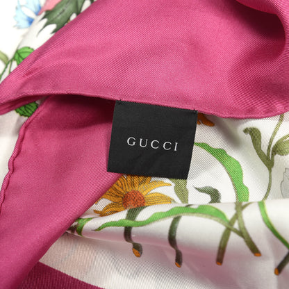 Gucci Silk Twill Flora Fluo Square Scarf Ivory Pink 5 of 8