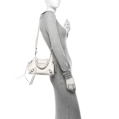 Balenciaga Semi Shiny Calfskin Crocodile Embossed Neo Classic Silver Hardware Mini City White 2 of 17