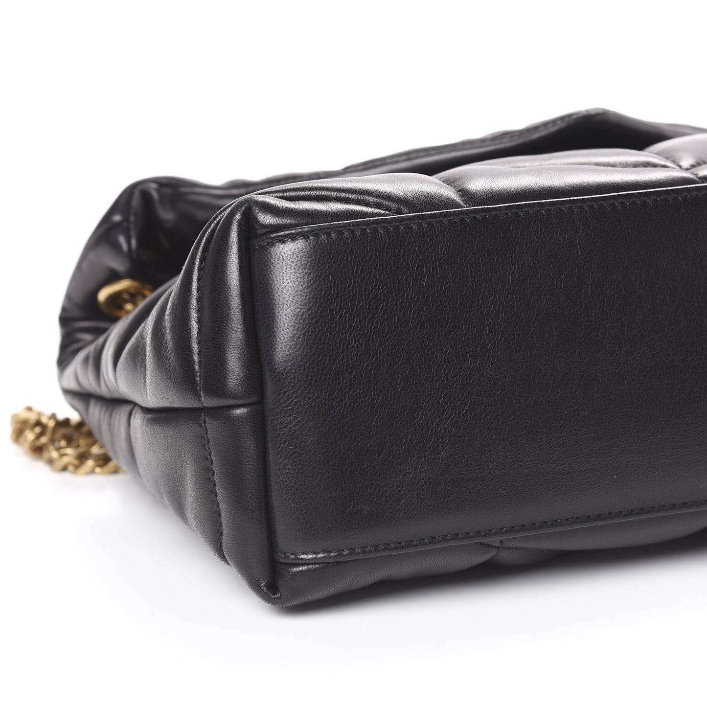 Lambskin Quilted Small Loulou Puffer Monogram Chain Satchel Black