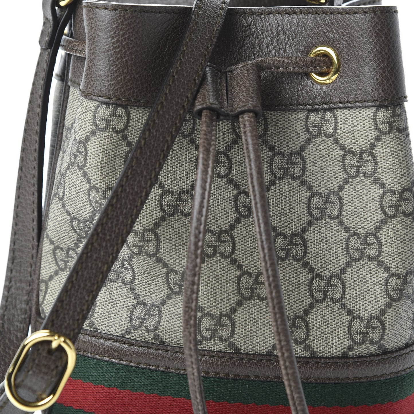 GG Supreme Monogram Web Mini Ophidia Bucket Bag Brown