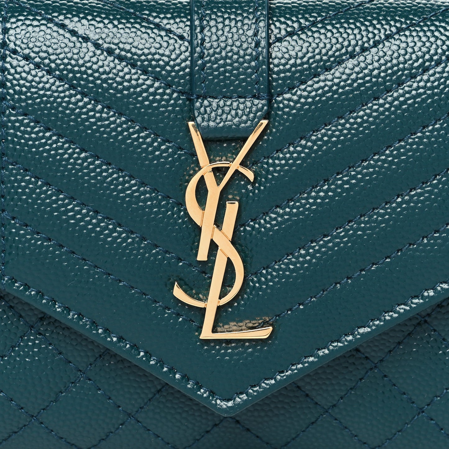 Grain De Poudre Textured Mixed Matelasse Triquilt Small Monogram Envelope Wallet Sea Turquoise