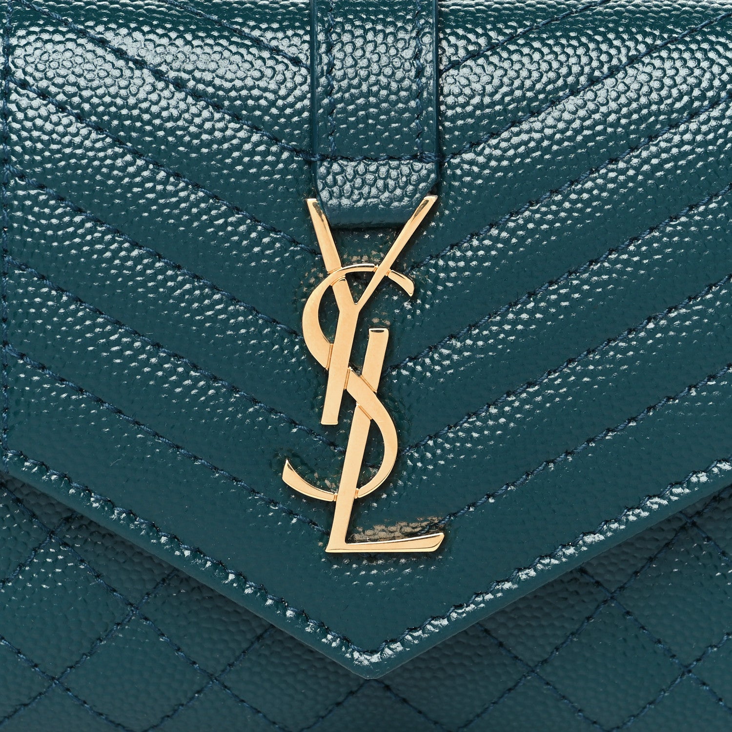 Saint Laurent Grain De Poudre Textured Mixed Matelasse Triquilt Small Monogram Envelope Wallet Sea Turquoise 8 of 11