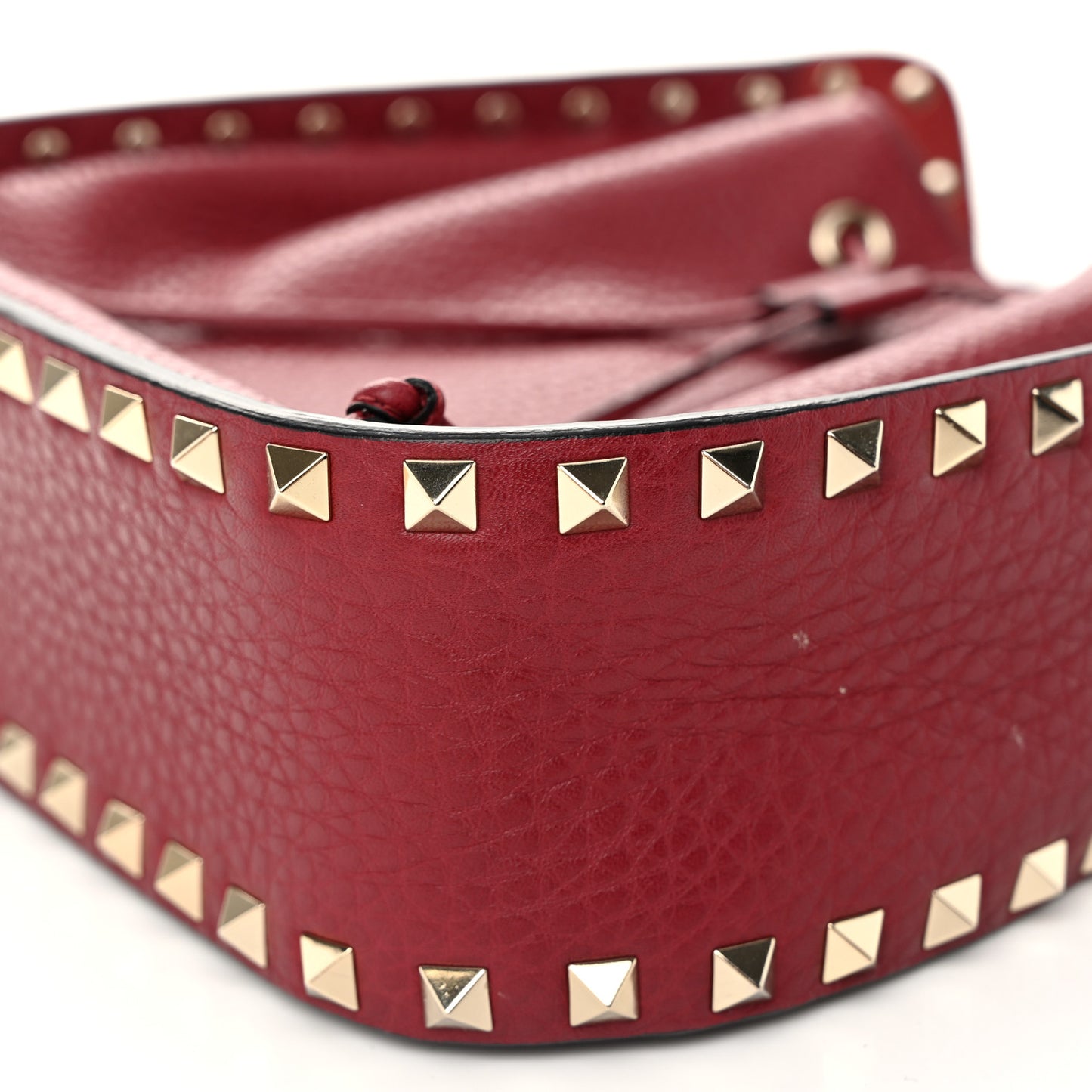 Grained Calfskin Rockstud Bucket Bag Rubino