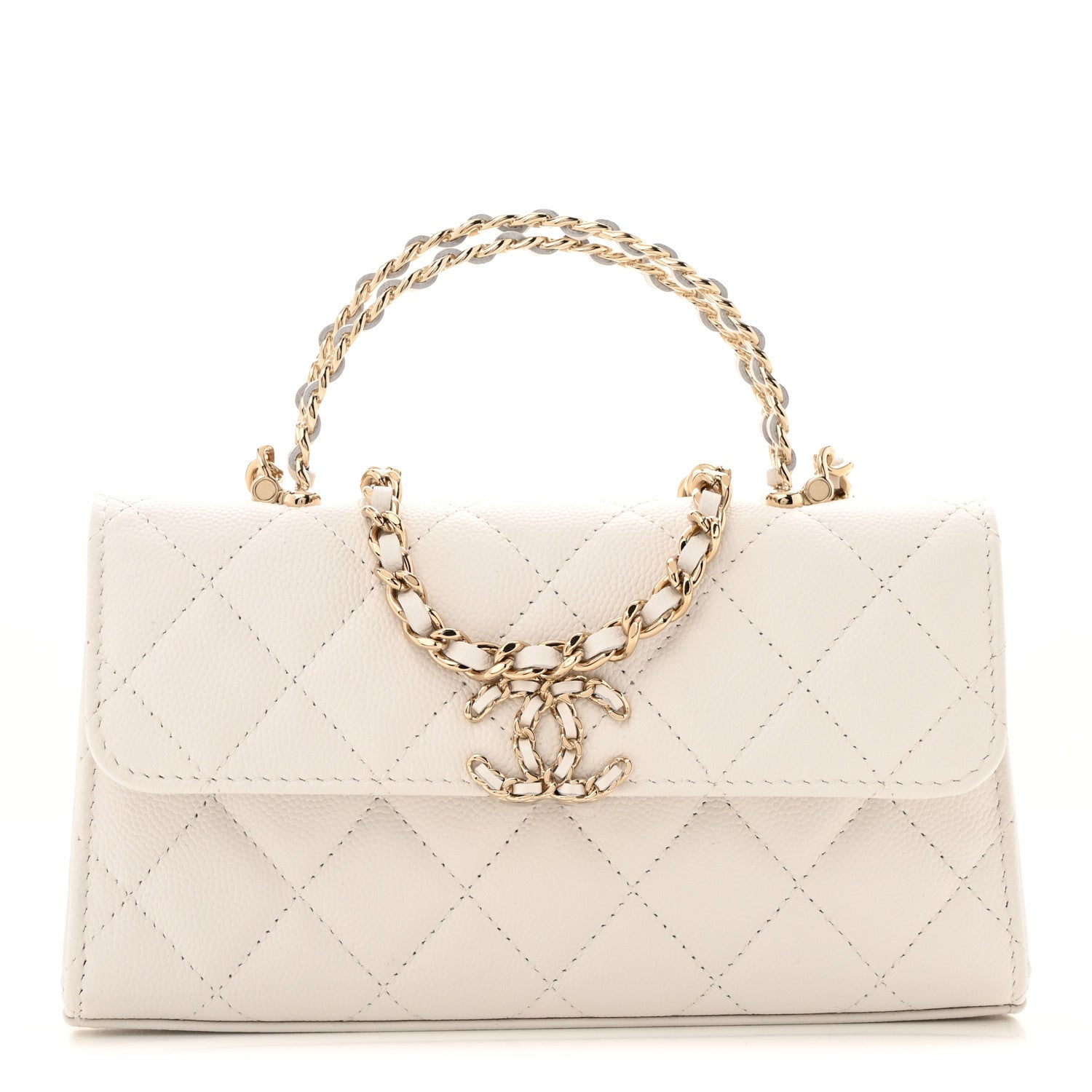 Chanel Caviar Quilted Chain Match Top Handle Phone Holder With Chain White 1 of 12