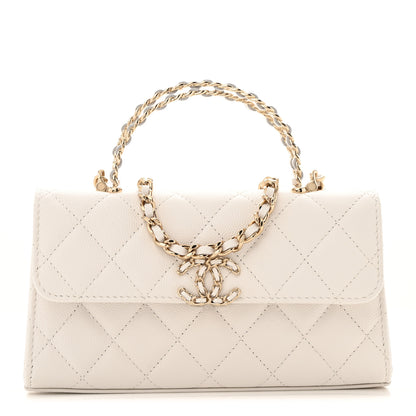 Chanel Caviar Quilted Chain Match Top Handle Phone Holder With Chain White 1 of 12