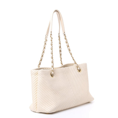 Chanel Wrinkled Lambskin Chevron Quilted Surpique Tote White 2 of 11