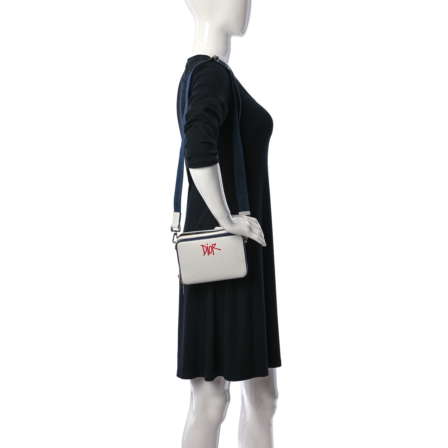 Christian Dior X SHAWN STUSSY Grained Calfskin Double Zip Crossbody Pouch White 2 of 11