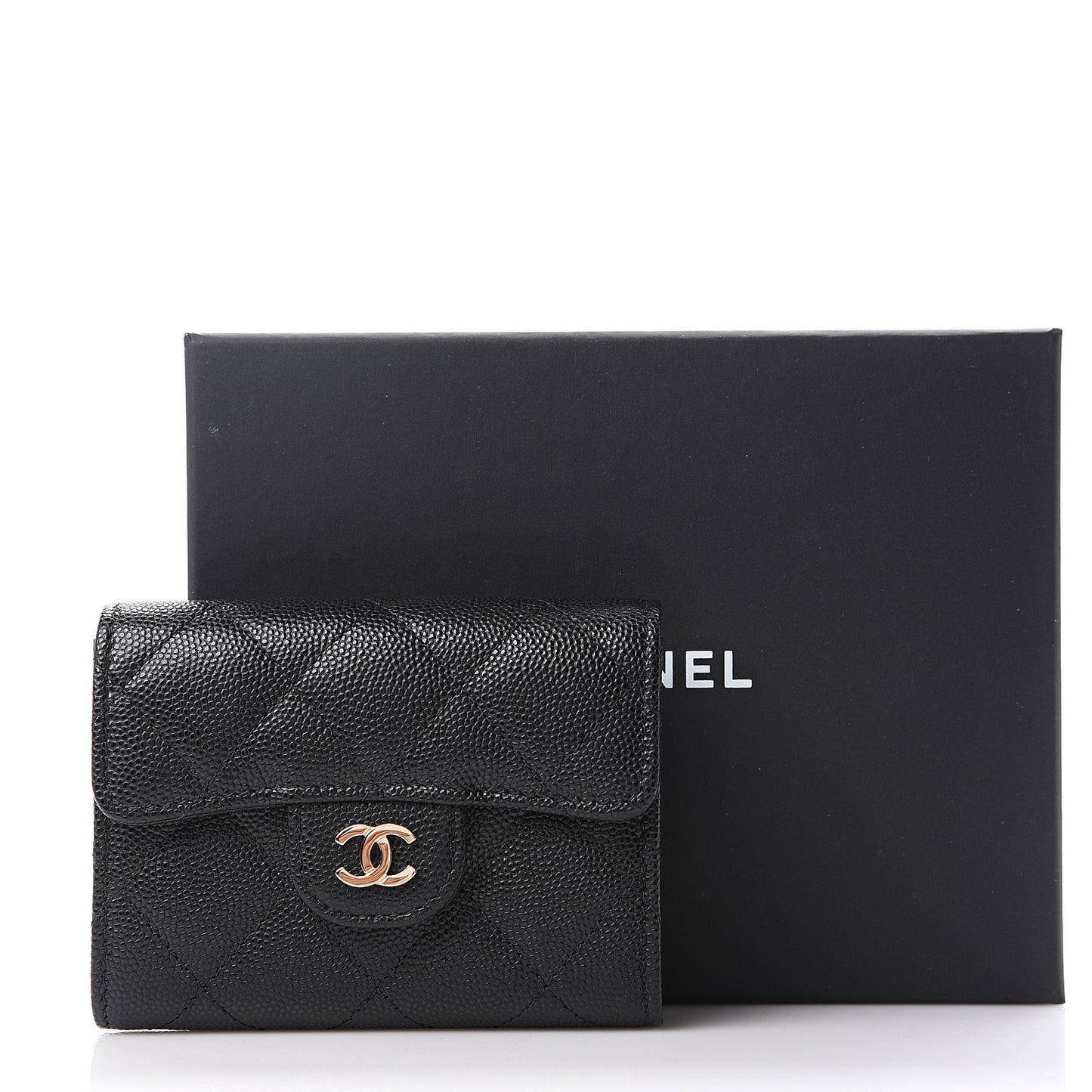 Caviar Quilted Flap Card Holder Wallet Black