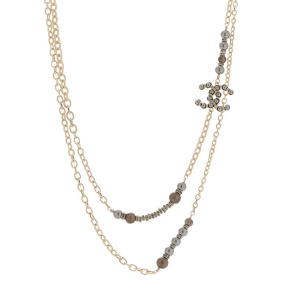 Chanel Pearl Crystal Nefertiti CC Long Necklace Gold Grey 1 of 5