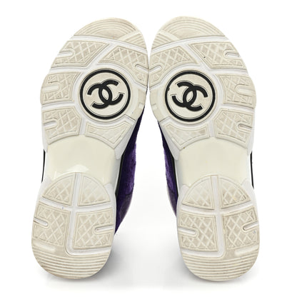 Chanel Suede Tweed Felt CC Sneakers 37 Purple 5 of 12