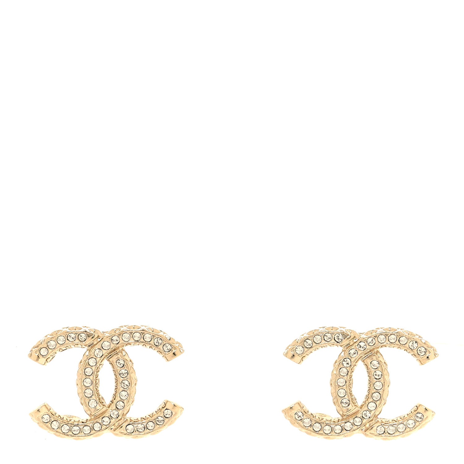 Chanel Metal Crystal CC Earrings Gold 1 of 5