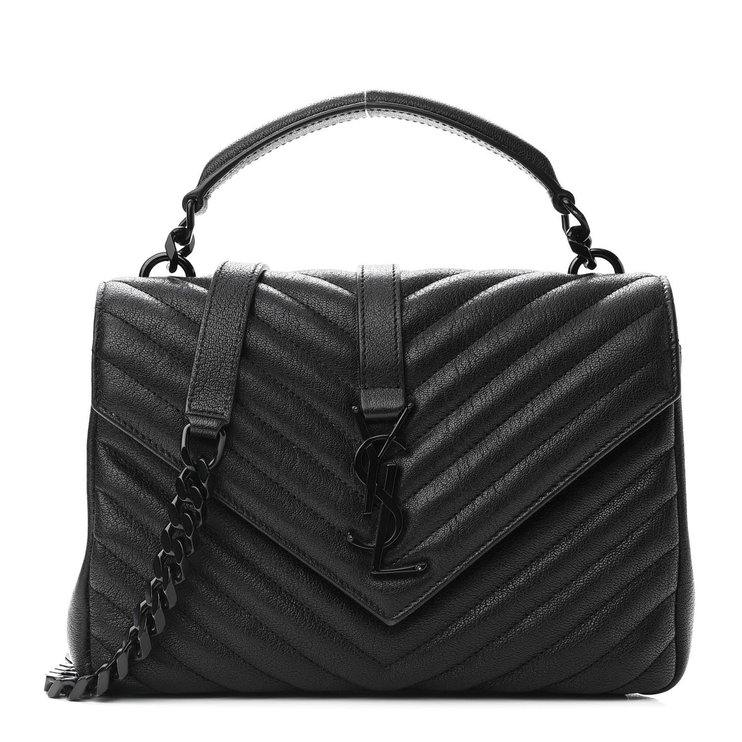 Sheepskin Matelasse Chevron Monogram Monochrome Medium College Bag Black