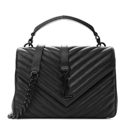 Saint Laurent Sheepskin Matelasse Chevron Monogram Monochrome Medium College Bag Black 1 of 10